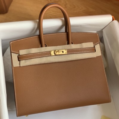 Designer Fake Hermes Birkin 25 Sellier Handmade Bag In Gold Epsom Calfskin JM1983UT24
