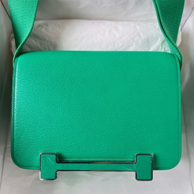 Fake AAA Hermes Geta Handmade Bag In Menthe Chevre Mysore Leather JM146XW34
