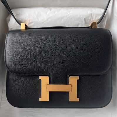 Fake Hermes Constance 1-24 Mirror Bag In Black Epsom Calfskin JM809aX74