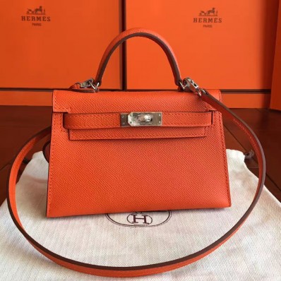 Fake Hermes Kelly Mini II Handmade Bag In Orange Epsom Leather JM749SY47