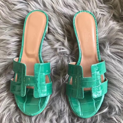 Fake Hermes Oasis Sandals In Bamboo Shiny Niloticus Crocodile JM1142IZ26