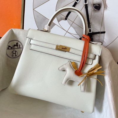Fake Replica Hermes Kelly Retourne 25 Handmade Bag In Craie Swift Calfskin JM1342wE81