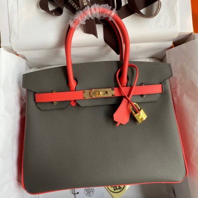 Fashion Hermes HSS Birkin 30 Bicolor Bag in Etain and Piment Epsom Calfskin JM1188LS40
