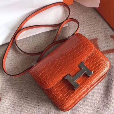 First-class Quality Hermes Constance 24 Handmade Bag In Orange Niloticus Crocodile JM2034AC65