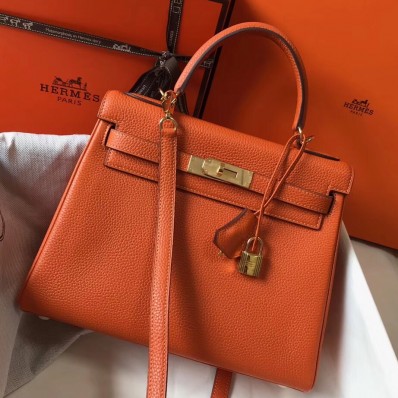First-class Quality Hermes Kelly 28cm Bag In Orange Clemence Leather GHW JM958vx69