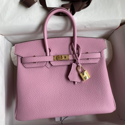 Hermes Birkin 25 Retourne Handmade Bag In Mauve Sylvestre Clemence Leather JM605hu72