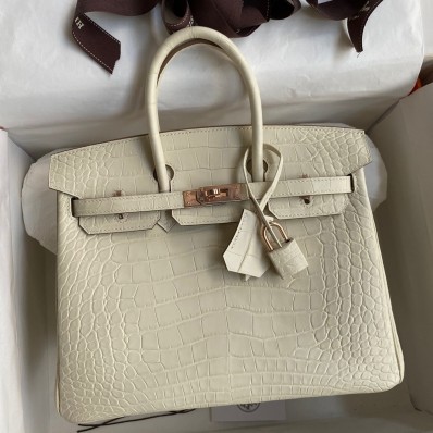 Hermes Birkin 25 Retourne Handmade Bag In Nata Matte Alligator Leather JM1425iT17