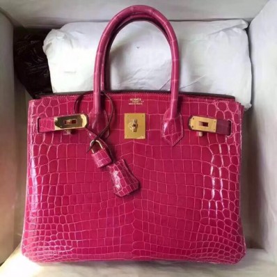 Hermes Birkin 30 Bag In Rose Red Crocodile Niloticus Shiny Skin JM1598vp28