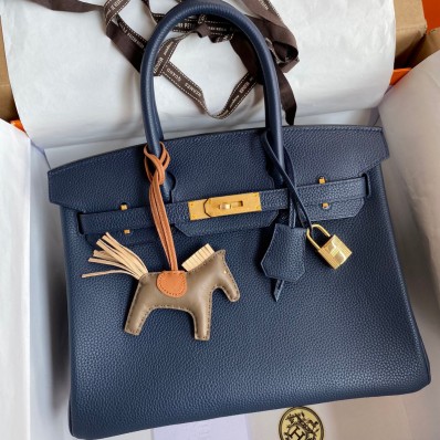 Hermes Birkin 30 Retourne Handmade Bag In Blue Saphir Clemence Leather JM647ni51