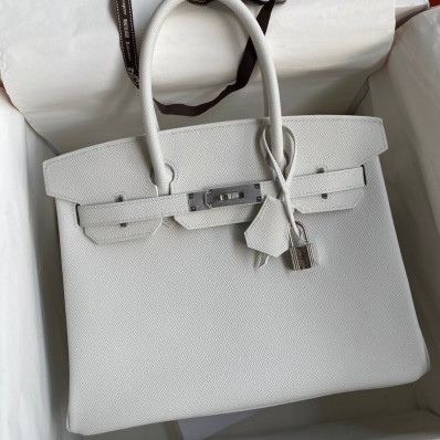 Hermes Birkin 30 Retourne Handmade Bag In White Epsom Calfskin JM298UO29