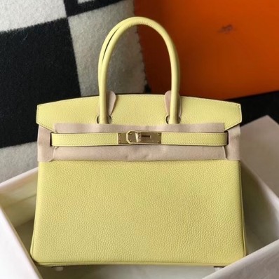 Hermes Birkin 30cm Bag In Jaune Poussin Clemence Leather GHW JM810de71