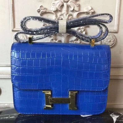 Hermes Blue Constance MM 24cm Crocodile Bag JM500ZZ98