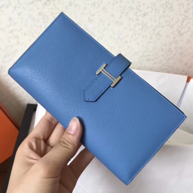 Hermes Blue Jean Epsom Bearn Gusset Wallet JM766Bo39