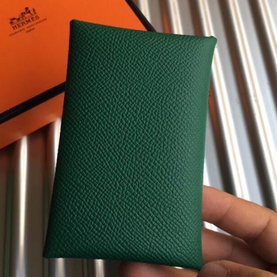 Hermes Calvi Card Holder In Green Epsom Leather JM1680Ej26