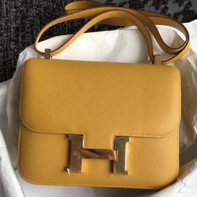 Hermes Constance 18 Handmade Bag In Jaune Epsom Leather JM396Up15