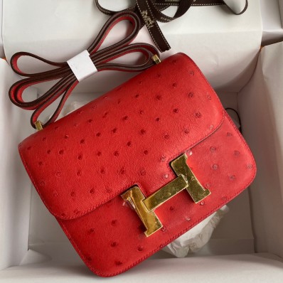 Hermes Constance 18 Handmade Bag In Red Ostrich Leather JM1161Nr89