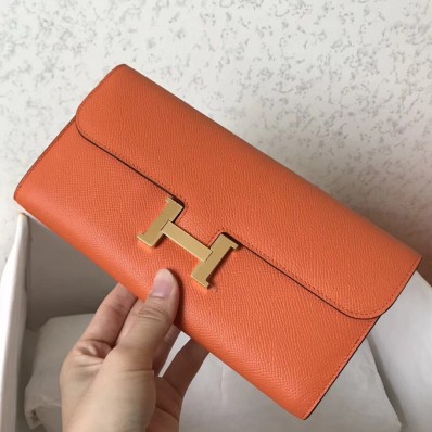 Hermes Constance Long Wallet In Orange Epsom Leather JM922aC46