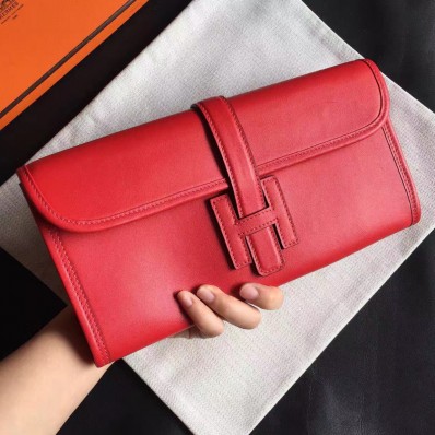 Hermes Jige Elan 29 Clutch In Red Swift Calfskin JM109AM45