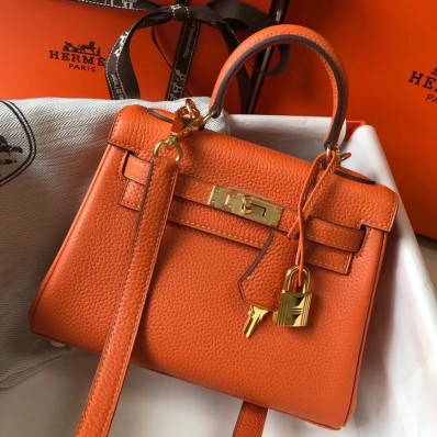 Hermes Kelly 20cm Bag In Orange Clemence Leather GHW JM1076Mq48