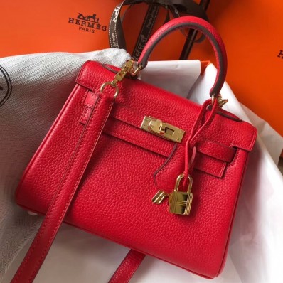Hermes Kelly 20cm Bag In Red Clemence Leather GHW JM1599AM45
