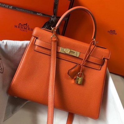 Hermes Kelly 25cm Retourne Bag In Orange Clemence Leather JM1711mx92