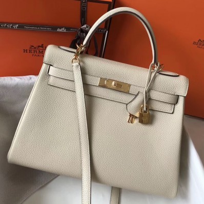 Hermes Kelly 32cm Bag In Beton Clemence Leather GHW JM162Jl41