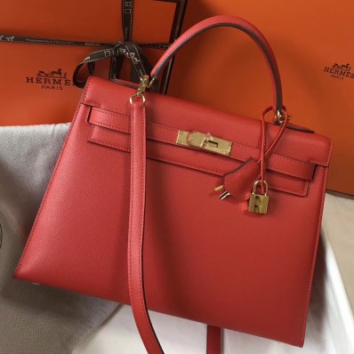 Hermes Kelly 32cm Bag In Red Epsom Leather GHW JM319qx37