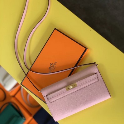 Hermes Kelly Classique To Go Wallet In Pink Epsom Calfskin JM1461us64