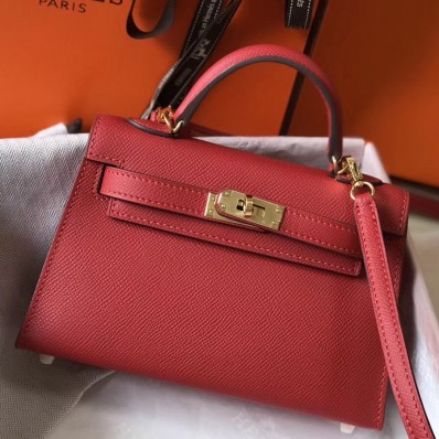 Hermes Kelly Mini II Bag In Rouge Vif Epsom Leather GHW JM1406de71
