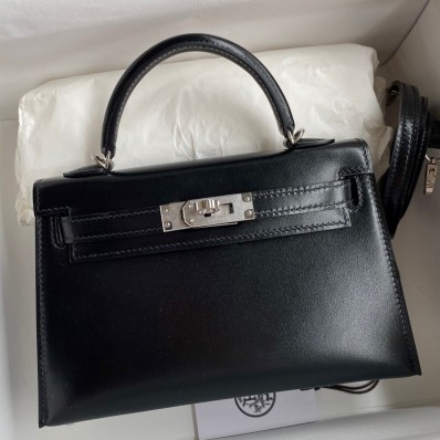 Hermes Kelly Mini II Sellier Handmade Bag In Black Box Calfskin JM70Gp56