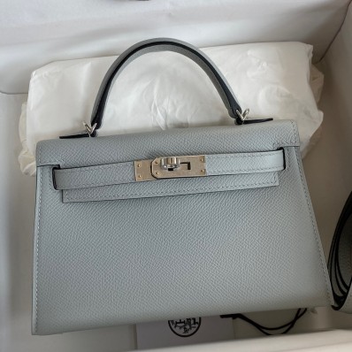 Hermes Kelly Mini II Sellier Handmade Bag In Blue Glacier Epsom Calfskin JM2024kK84