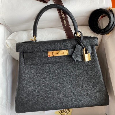 Hermes Kelly Retourne 28 Handmade Bag In Black Clemence Leather JM714Rc30
