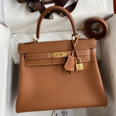 Hermes Kelly Retourne 28 Handmade Bag In Gold Clemence Leather JM1102zp53