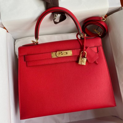 Hermes Kelly Sellier 28 Handmade Bag In Red Epsom Calfskin JM613Qh97