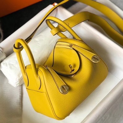 Hermes Lindy Mini Bag In Yellow Clemence Leather GHW JM732Np64