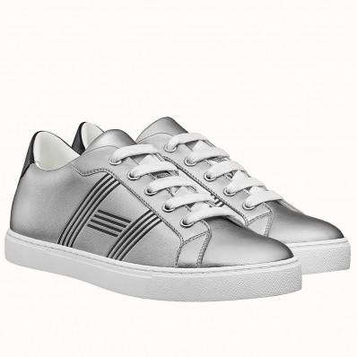 Hermes Men's Avantage Sneakers In Grey Metallic Leather JM758Jl41