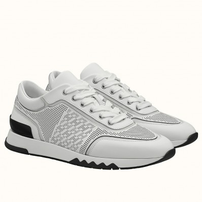 Hermes Men's C-Addict Sneakers In White Perforated Calfskin JM438KV93