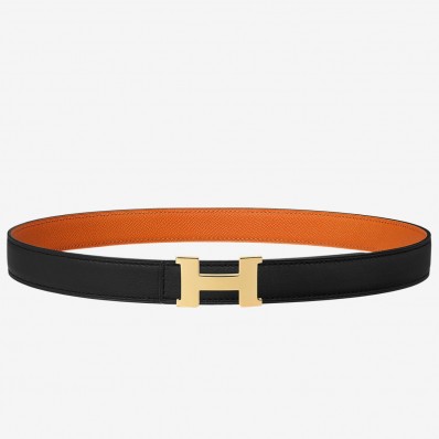 Hermes Mini Constance 24mm Reversible Belt Black/Orange JM2049jq27
