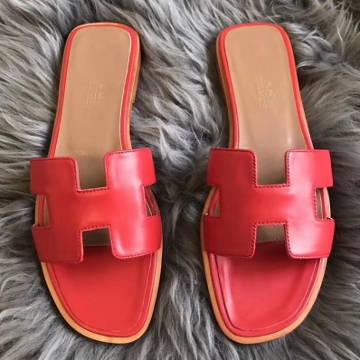 Hermes Oran Sandals In Red Swift Leather JM786Ej26