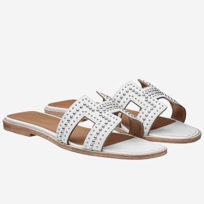 Hermes Oran Studs Sandals In White Leather JM11dM16