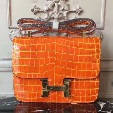 Hermes Orange Constance MM 24cm Crocodile Bag JM1214yH13