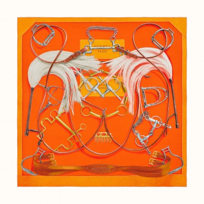 Hermes Orange Projets Carres Shawl 140 JM128bT70