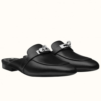 Hermes Oz Mules In Noir Calfskin JM202ZZ98