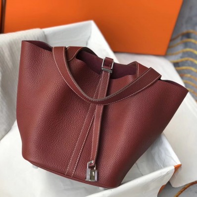 Hermes Picotin Lock 18 Bag In Bordeaux Clemence Leather JM482vF44