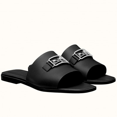 Hermes Villa Sandals In Black Calfskin JM805jk62