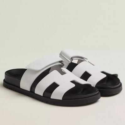 Hermes Women's Chypre Sandals In White Calfskin JM1946uw21
