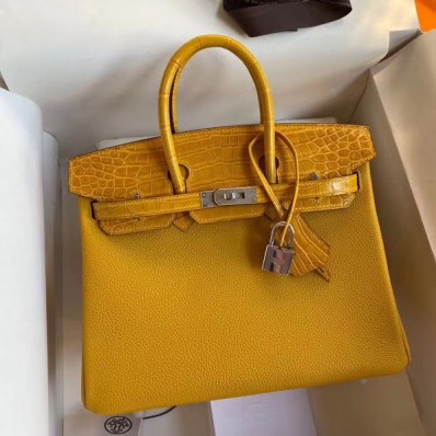 Hermes Yellow Touch Birkin 30cm Bag Shiny Niloticus Crocodile Skin JM1590QX19
