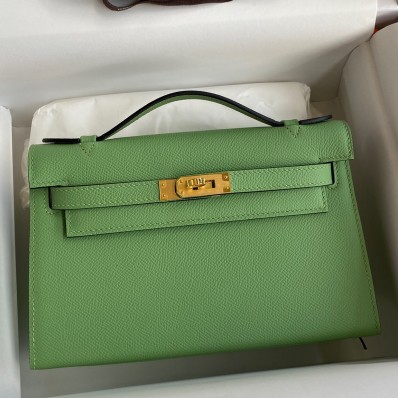 High Imitation Hermes Kelly Pochette Handmade Bag In Vert Cypres Epsom Calfskin JM1158Dd98