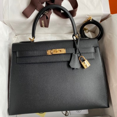 High Quality Replica Hermes Kelly Sellier 32 Handmade Bag In Black Epsom Calfskin JM375Mj59