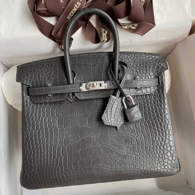 Imitation Hermes Birkin 25 Bag In Dark Grey Matte Alligator Crocodile Skin JM1984vq24